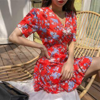 Surplice Wrap Floral Mini Dress