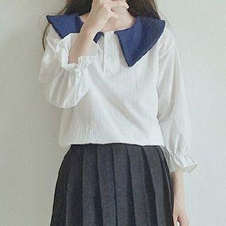 Two-tone Blouse White - One Size