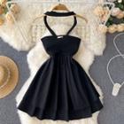 Halter Plain Mini A-line Dress Black - One Size