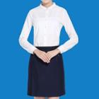 Stand-collar Long-sleeve Blouse / Plain Skirt