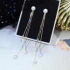 Faux Pearl Rhinestone Fringed Earring 1 Pair - Crystal Pearl Tassel - Gold - One Size