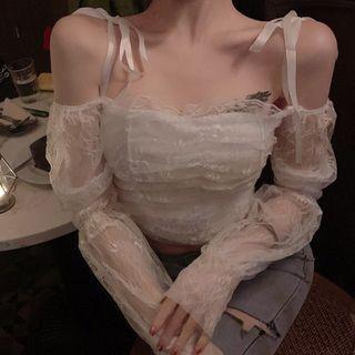 Off-shoulder Lace Strap Bow Top