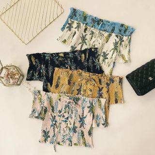 Short-sleeve Off Shoulder Floral Print Top