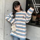 Embroidered Striped Long-sleeve T-shirt Stripe - Blue & White - One Size