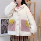 Hooded Fleece Button Jacket White - One Size