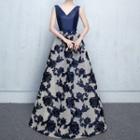 Sleeveless Floral Print A-line Gown