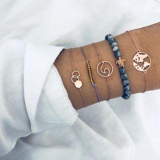 Set Of 5: Ceramic Bead / Alloy Bracelet (assorted Designs) 01 - Gold - One Size