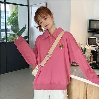 Bear Embroidered Polo Neck Pullover