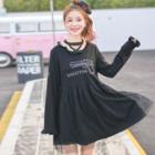 Long-sleeve Embroidered Mini A-line Mesh Dress