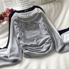 Rhinestone Buckled Cutout Long-sleeve T-shirt