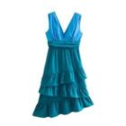 Sleeveless Two-tone Asymmetrical Midi A-line Dress