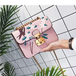 Flower Printed Faux Leather Crossbody Bag