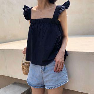 Cap-sleeve Frill-trim Top