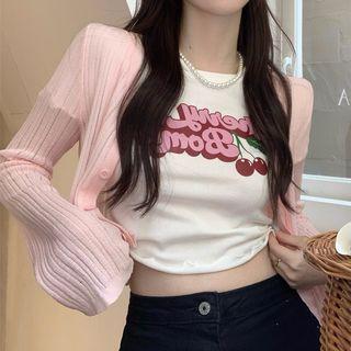 Short-sleeve Lettering T-shirt / Cardigan