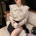 Long-sleeve Embroidered Bow Chiffon Blouse
