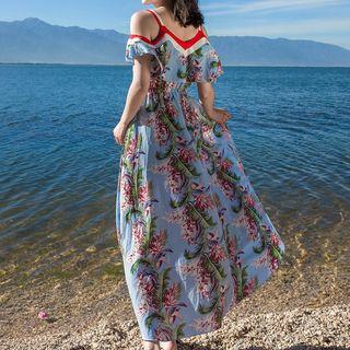 Cutout Shoulder Printed Maxi Sundress