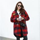 Hooded Plaid Fleece-lined Jacket Red - One Size
