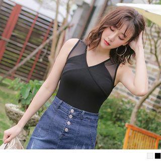 Mesh Panel V-neck Tank Top