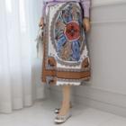 Pleated Paisley Satin A-line Long Skirt
