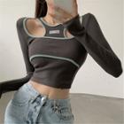 Printed Two Tone Split Cropped Top