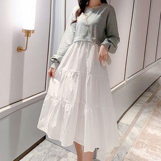 Paneled Shirred Midi Pullover Dress