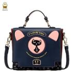 Faux-leather Cat Printed Satchel