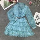 Long-sleeve Floral Print Tiered Dress
