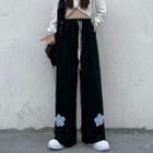 Floral Embroidered Drawstring Sweatpants
