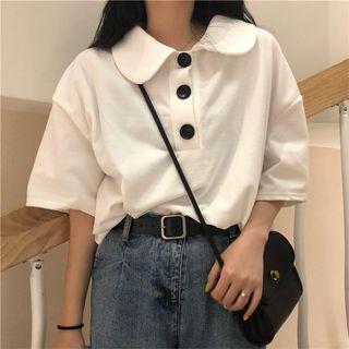 Elbow-sleeve Polo Shirt White - One Size