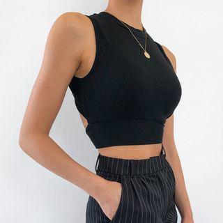 Plain Tie-back Crop Tank Top