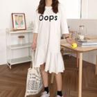 Lettering 3/4-sleeve Asymmetric A-line Dress