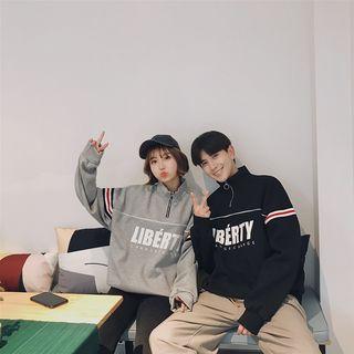 Couple Matching Lettering Half-zip Pullover