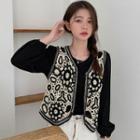 Embroidered Button-up Knit Vest / Long-sleeve Round Neck Blouse