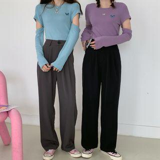 Embroidered T-shirt / Wide Leg Pants