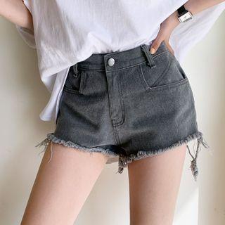 Fringe-hem Washed Cotton Shorts