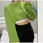 Long-sleeve Knit Cropped Sweater Green - One Size