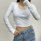 Mock Two-piece Long-sleeve Henley Crop Top