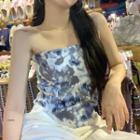 Tie-dye Print Cropped Tube Top Blue - One Size