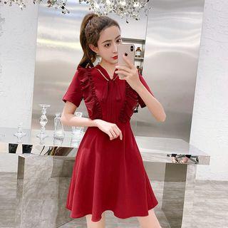 Short-sleeve Ruffled A-line Chiffon Dress