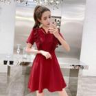 Short-sleeve Ruffled A-line Chiffon Dress