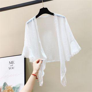 Open-front Lace Trim Elbow-sleeve Jacket