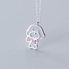 925 Sterling Silver Rhinestone Dog Pendant Necklace Silver - One Size