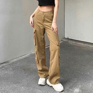 High Waist Wide-fit Straight Leg Pants
