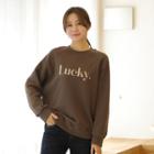 Lucky Embroidered Fleece-lined Sweatshirt Brown - One Size