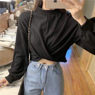 Mock Neck Long-sleeve Crisscross Plain Top