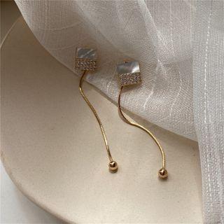 Rhinestone Shell Square Dangle Earring 1 Pair - S925 Silver - Earrings - One Size