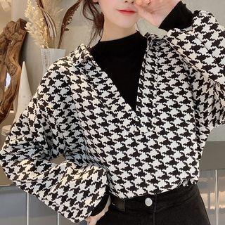 Mock Two Piece Houndstooth Top