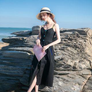 Spaghetti Strap Midi Button-up Dress