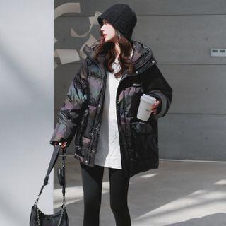 Wet-look Padded Hooded Jacket