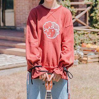 Bow-detail Long-sleeve Printed Sweatshirt